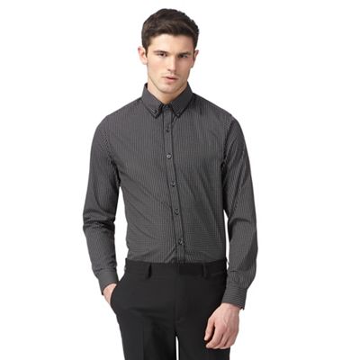 Black printed double collar slim fit shirt